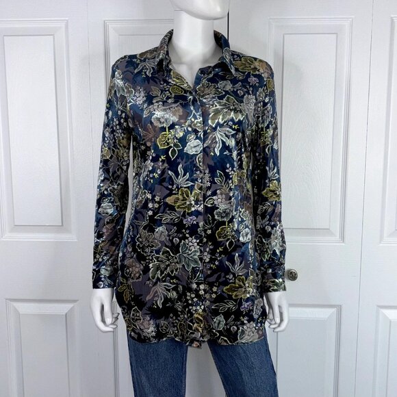 CARRÉ NOIR women's floral velvet blouse small - Picture 1 of 2
